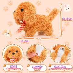 Tagitary plush puppy with leash enables guided playtime.