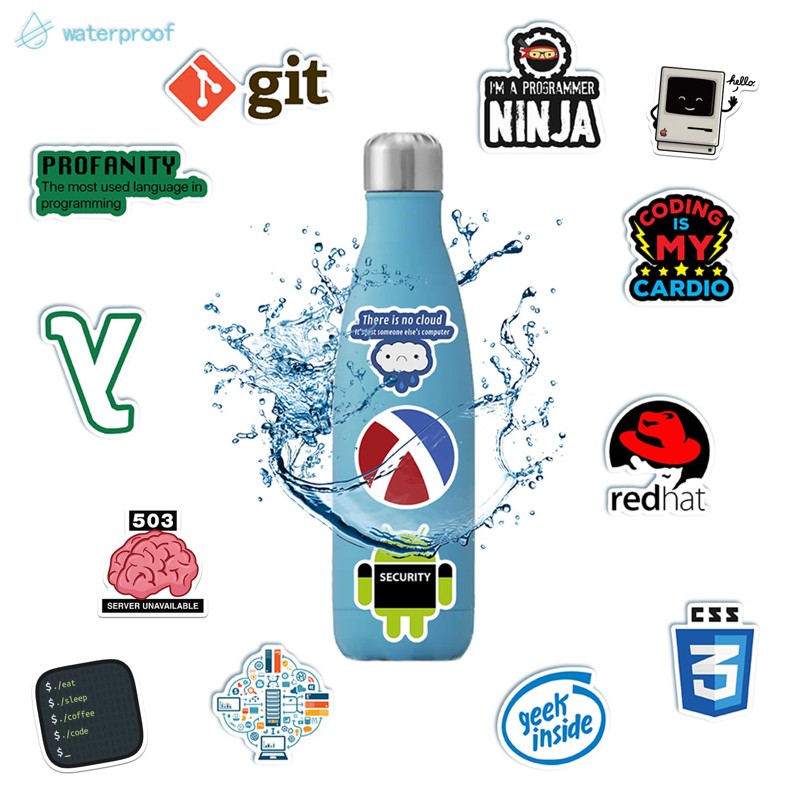 TaiLiHaile 110-piece programming stickers on a water bottle for waterproof flair and daily use