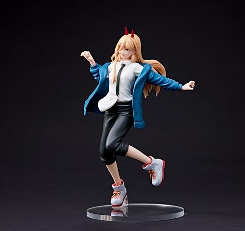 Taito Chainsaw Man Figure base stand included for secure shelf display.