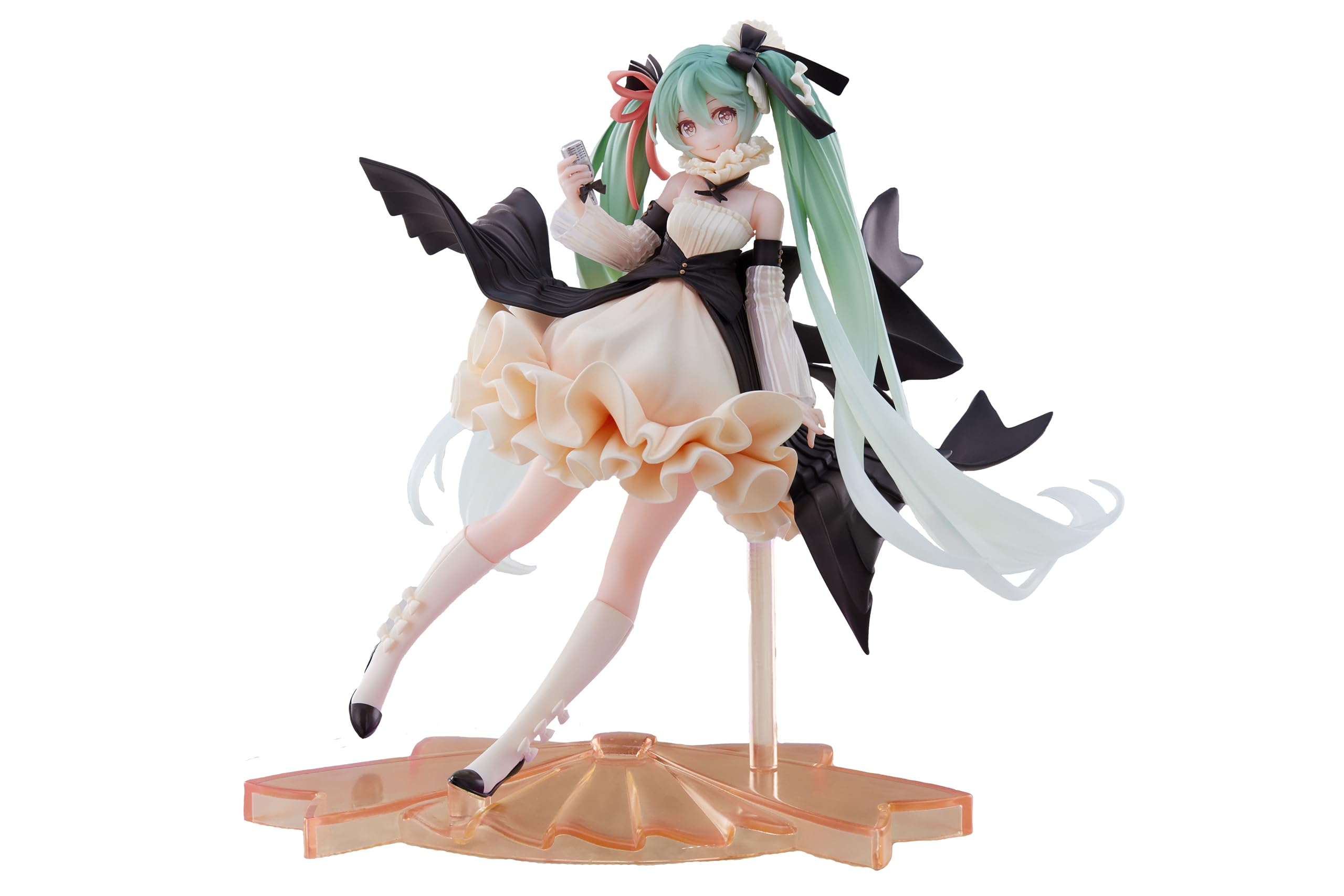 Taito Hatsune Miku AMP figure front view highlights vibrant colors and dynamic pose