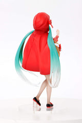 Dress detail emphasizes Little Red Riding Hood theme on Hatsune Miku figure