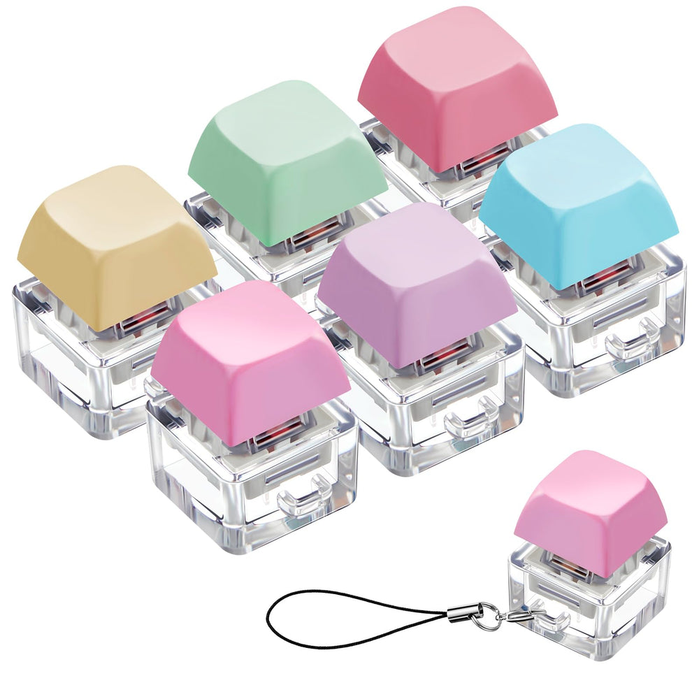 Taiyin six-color keyboard fidget keychains in macaron hues for daily stress relief.