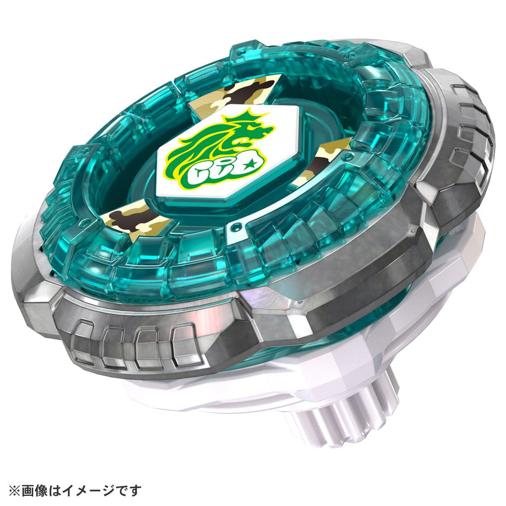 Takara Tomy Beyblade X Rock Leone BX-00 side view highlights grip-friendly design for launches.