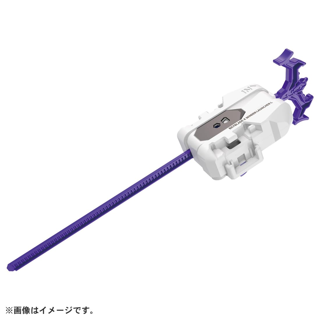 Takara Tomy Beyblade X Winder Launcher demonstrates a large grip for steady launches.