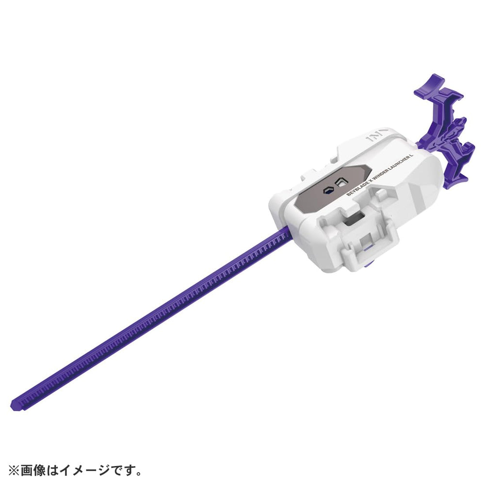 Takara Tomy Beyblade X Winder Launcher demonstrates a large grip for steady launches.