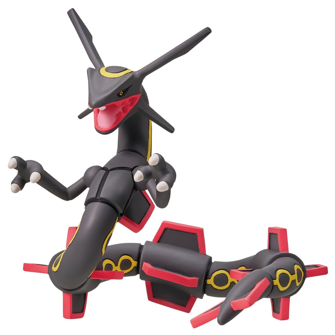 Takara Tomy Black Rayquaza Moncolle front view shows precise sculpting for display
