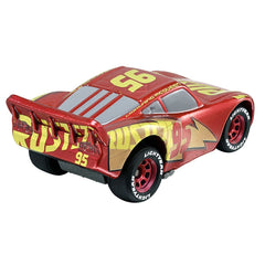 Takara Tomy Lightning McQueen RRC side profile emphasizes sleek lines and tactile wheels for imaginative racing.