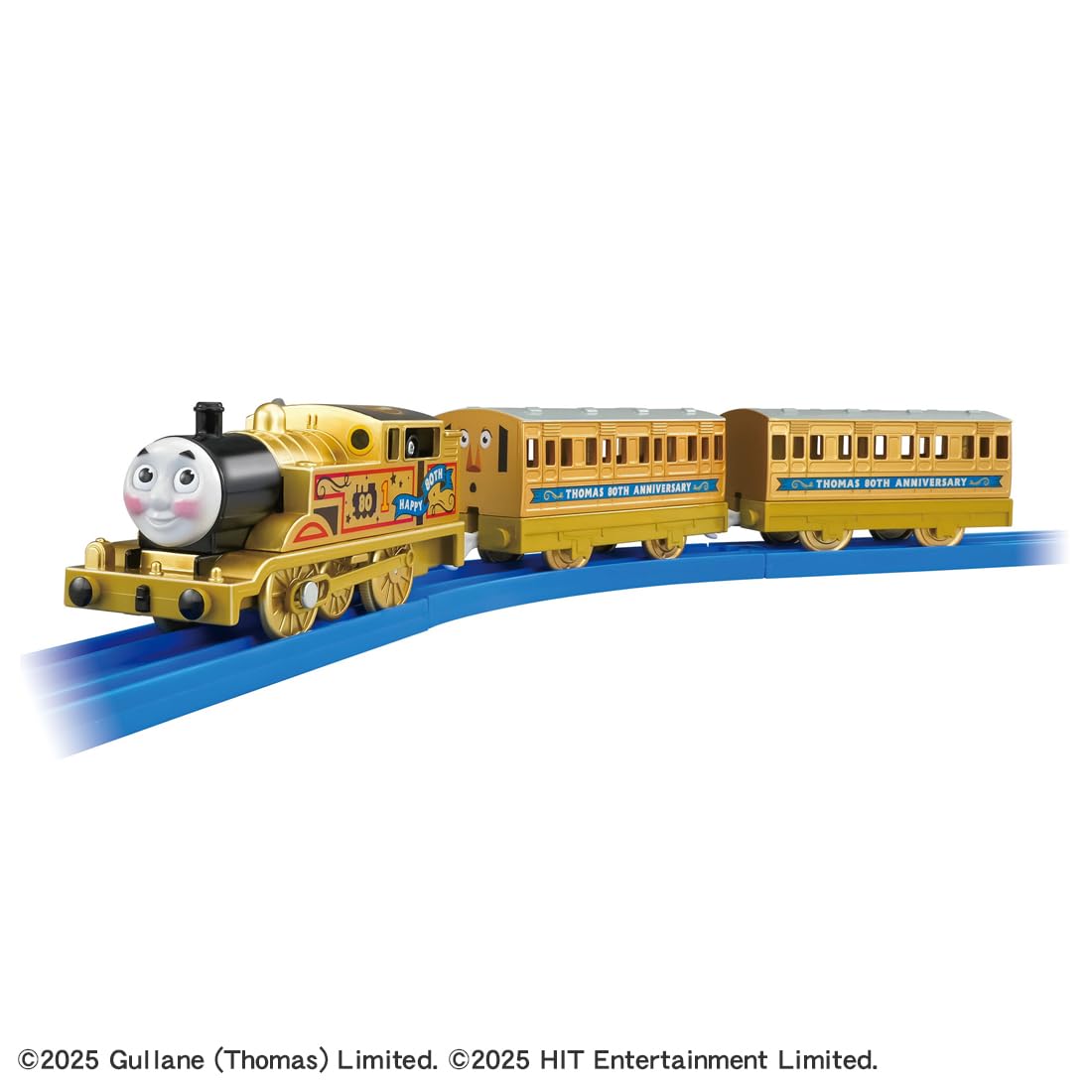 Takara Tomy Plarail Gold Annie beside Thomas for collaborative train adventures