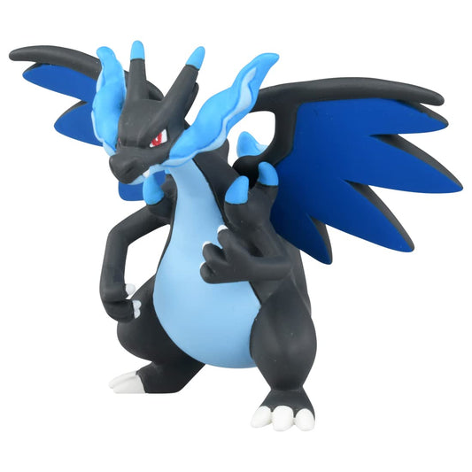 Takara Tomy Moncolle Mega Charizard X front view for display.