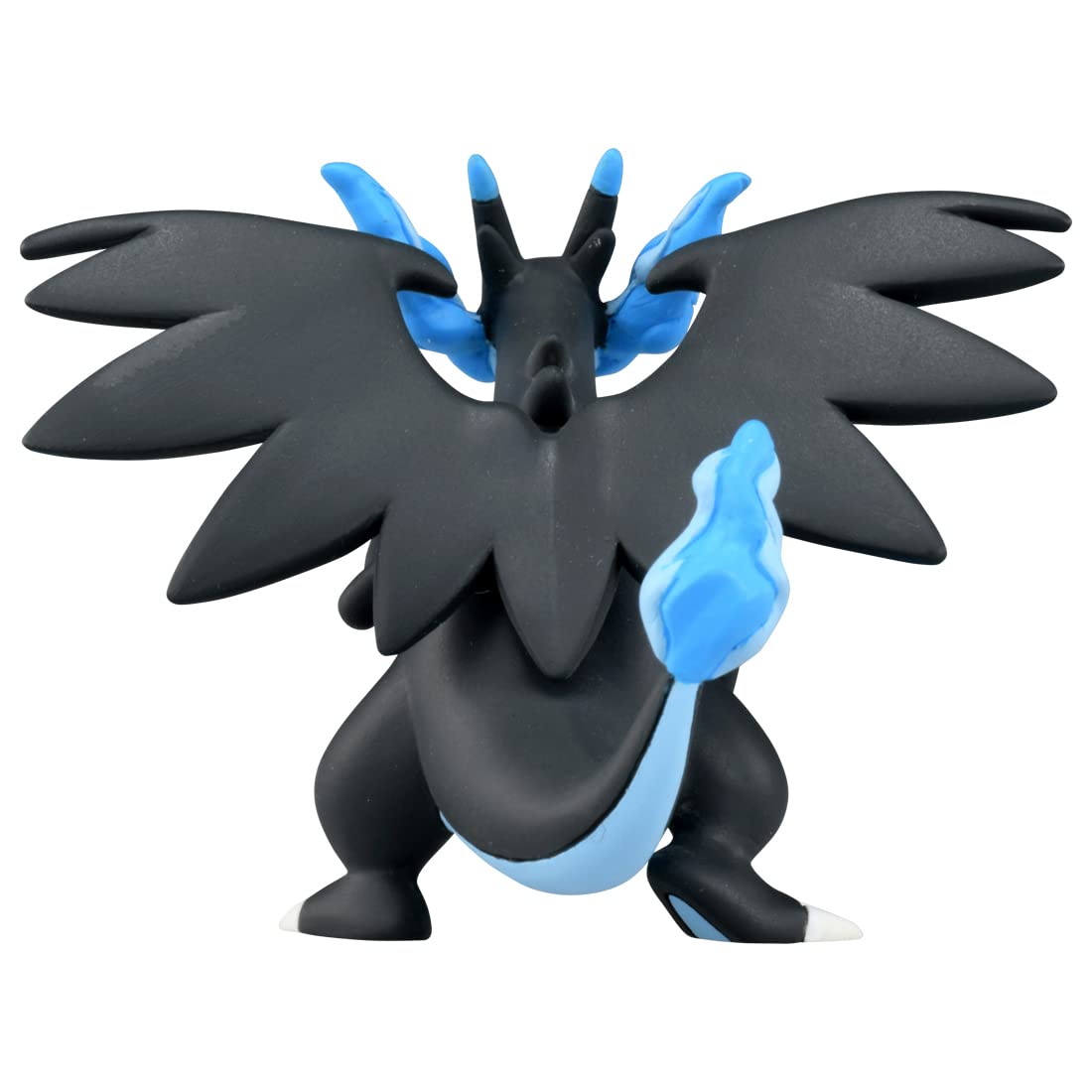 Takara Tomy Moncolle Mega Charizard X dynamic pose on display.