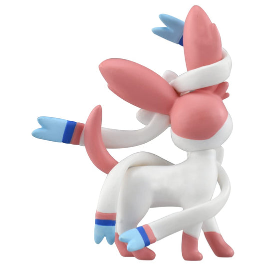 Takara Tomy Sylveon Moncolle figure closeup highlighting details for fans.