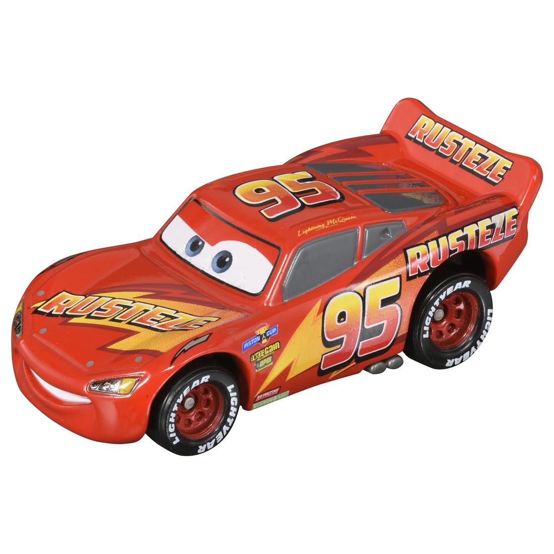 Takara Tomy Tomica Lightning McQueen front view for display and play.