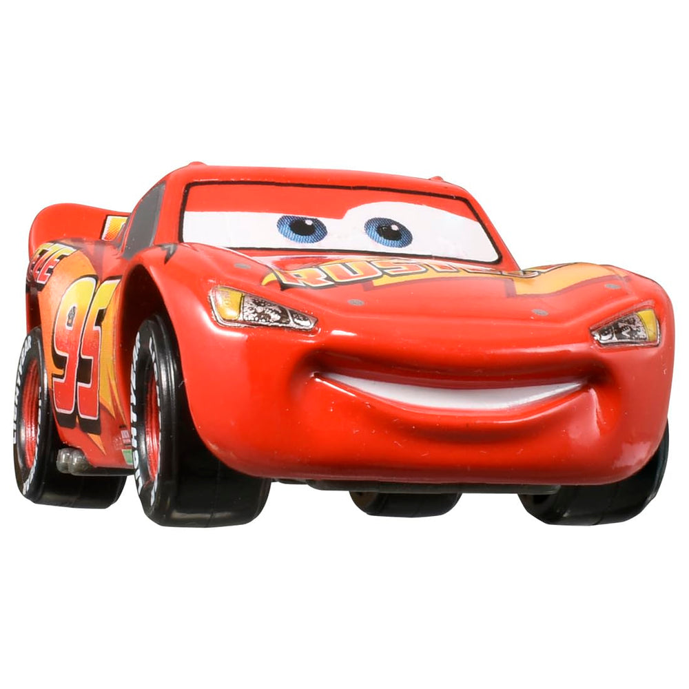 Takara Tomy Tomica Lightning McQueen rear view with authentic decals.