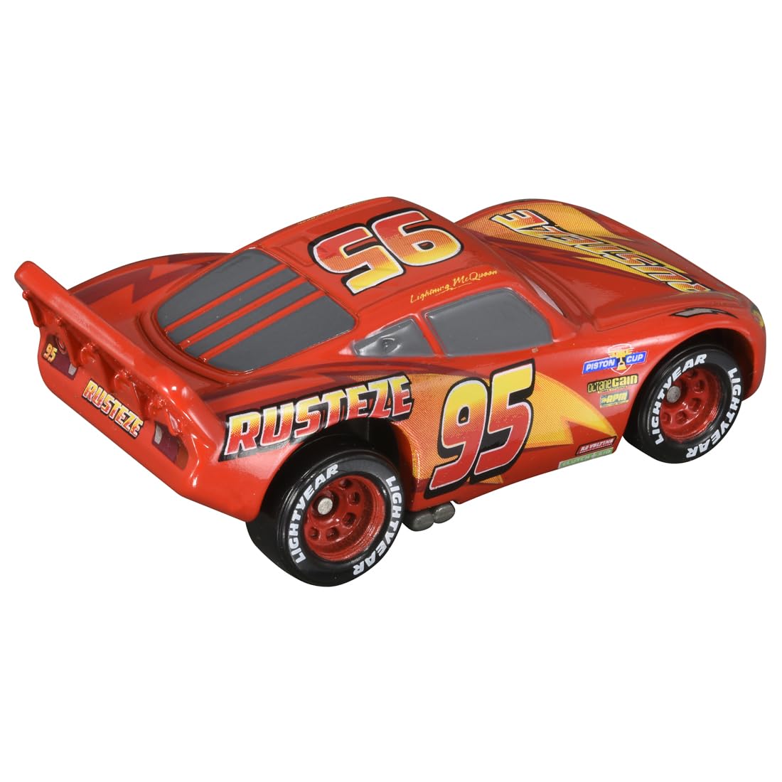 Takara Tomy Tomica Lightning McQueen side profile for dynamic display.