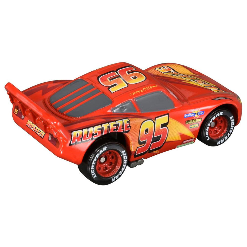 Takara Tomy Tomica Lightning McQueen side profile for dynamic display.