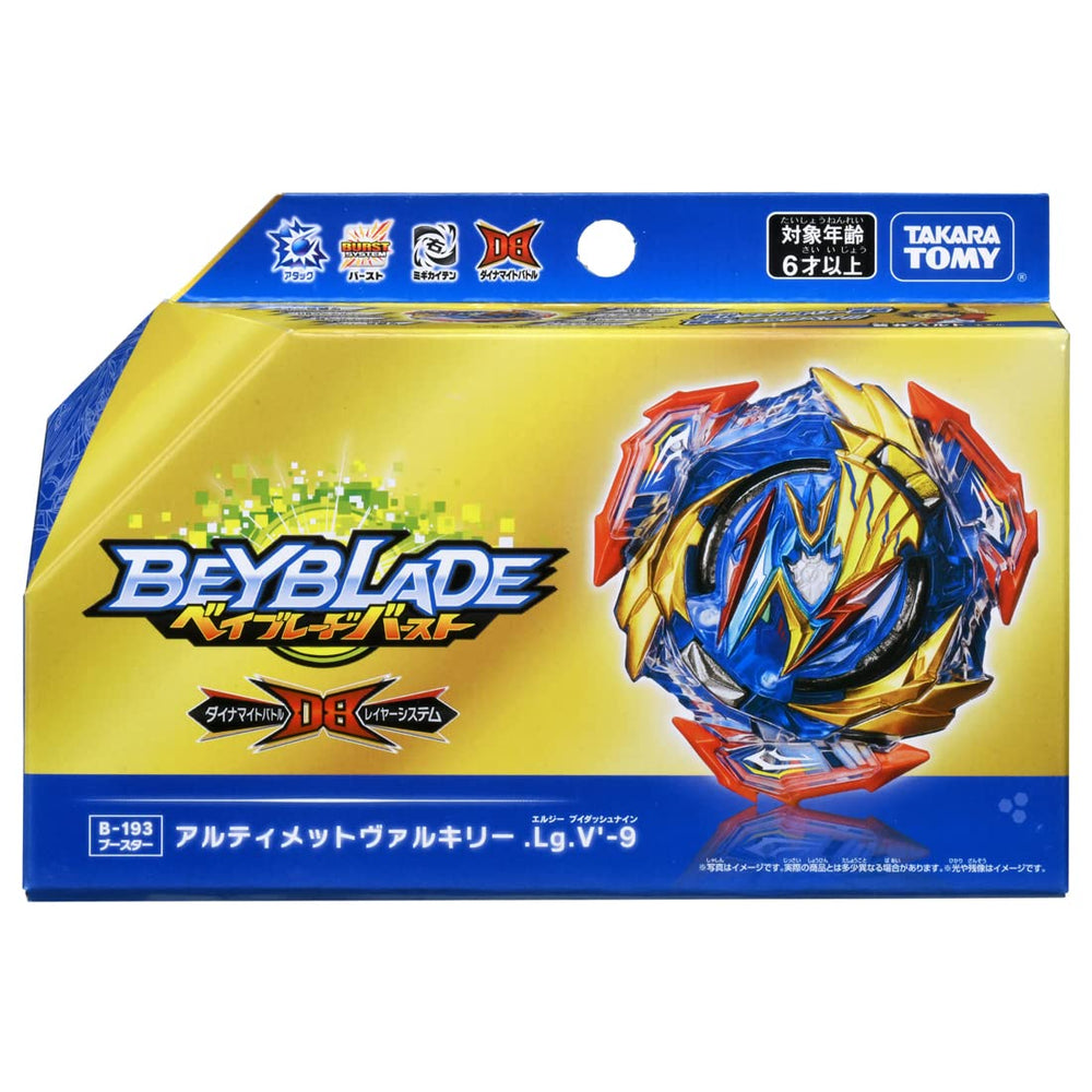 Takara Tomy Ultimate Valkyrie shows a V-shaped rubber blade and large top blade for strong hits.