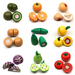 Take Me Away colorful wooden fruit pieces help kids recognize produce during play.