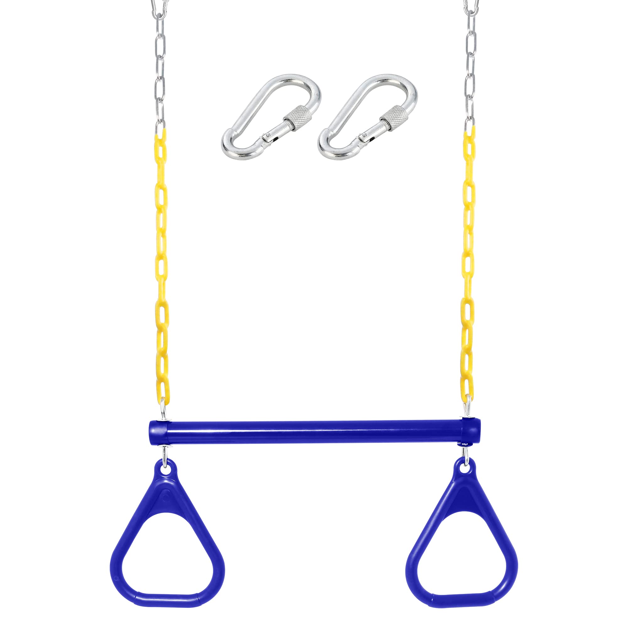 Take Me Away trapeze bar with rings ideal for backyard play and climbing fun.