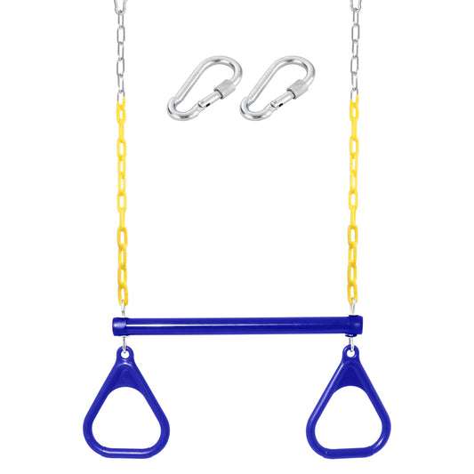 Take Me Away trapeze bar with rings ideal for backyard play and climbing fun.