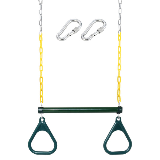 Take Me Away trapeze bar with rings for backyard play and sturdy grip.