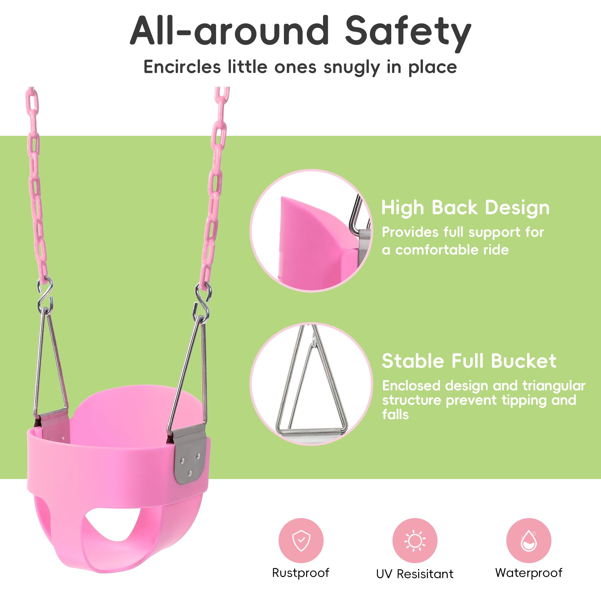 Take Me Away UV-stabilized seat resists weather for year-round outdoor use.