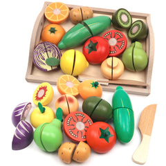 Take Me Away wooden cutting fruit set on a tray for imaginative pretend play.