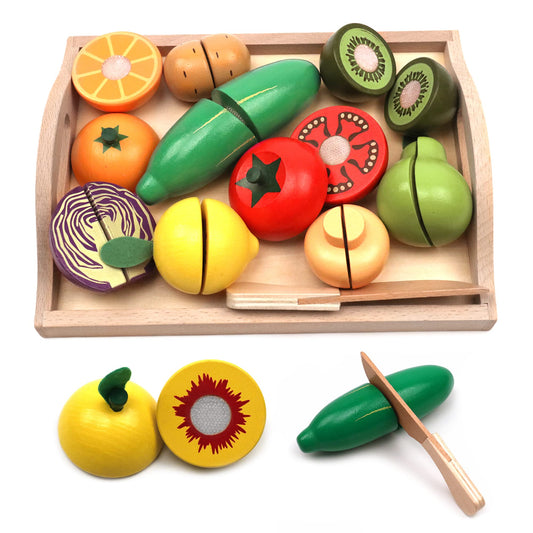 Take Me Away wooden knife with Velcro slices for safe, hands-on kitchen play.