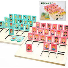 Taken All Guess Game wooden board with blue and pink characters for family guessing fun.