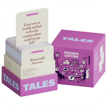 TALES Friends Edition card deck cover showing 150 prompts for engaging gatherings.