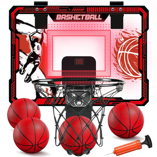 TALGIC indoor hoop with LED scoreboard for kids' games and glowing rebounds