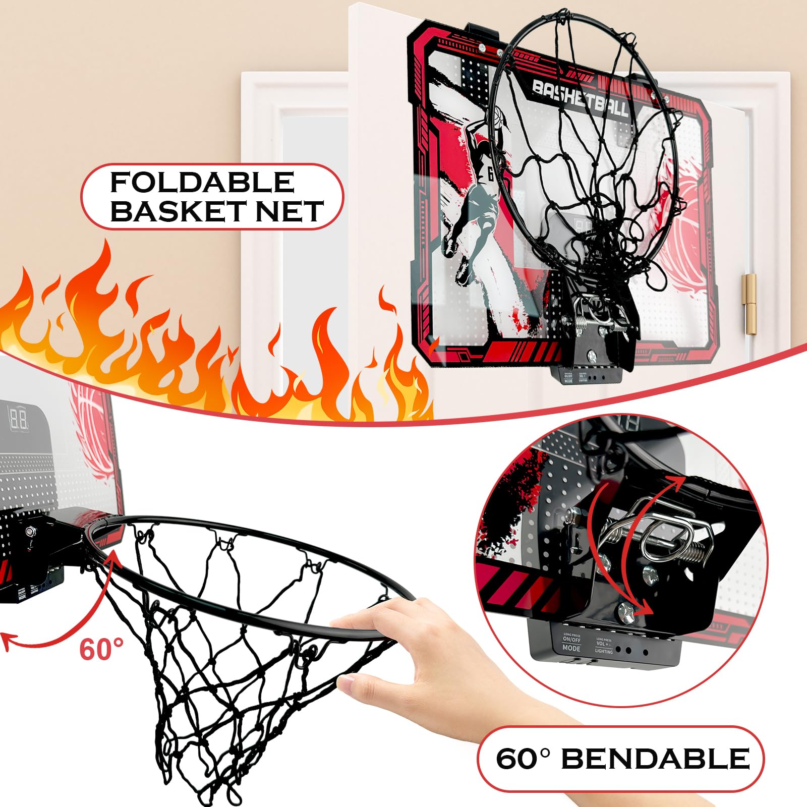 TALGIC backboard with shock-absorbent pads protects doors and reduces noise