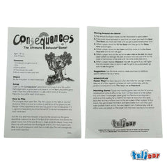 TaliCor Consequences consequence card explains outcomes and reinforces listening during play.