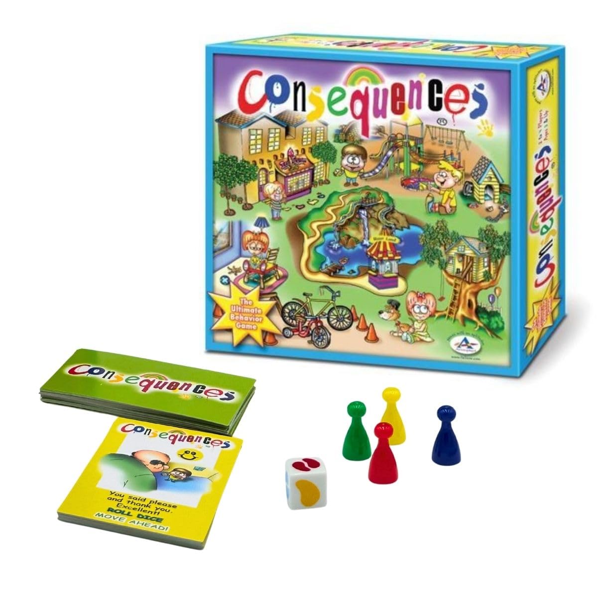 TaliCor Consequences game board with a vibrant path for family learning through action and consequence.