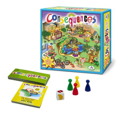 TaliCor Consequences game board with a vibrant path for family learning through action and consequence.