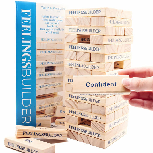 TALKA FeelingsBuilder tower blocks closeup supports emotional regulation during therapy.