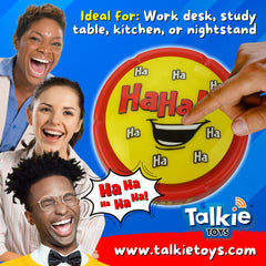 Talkie Toys Ha Ha Button gift-ready-packaging, a playful desk surprise.