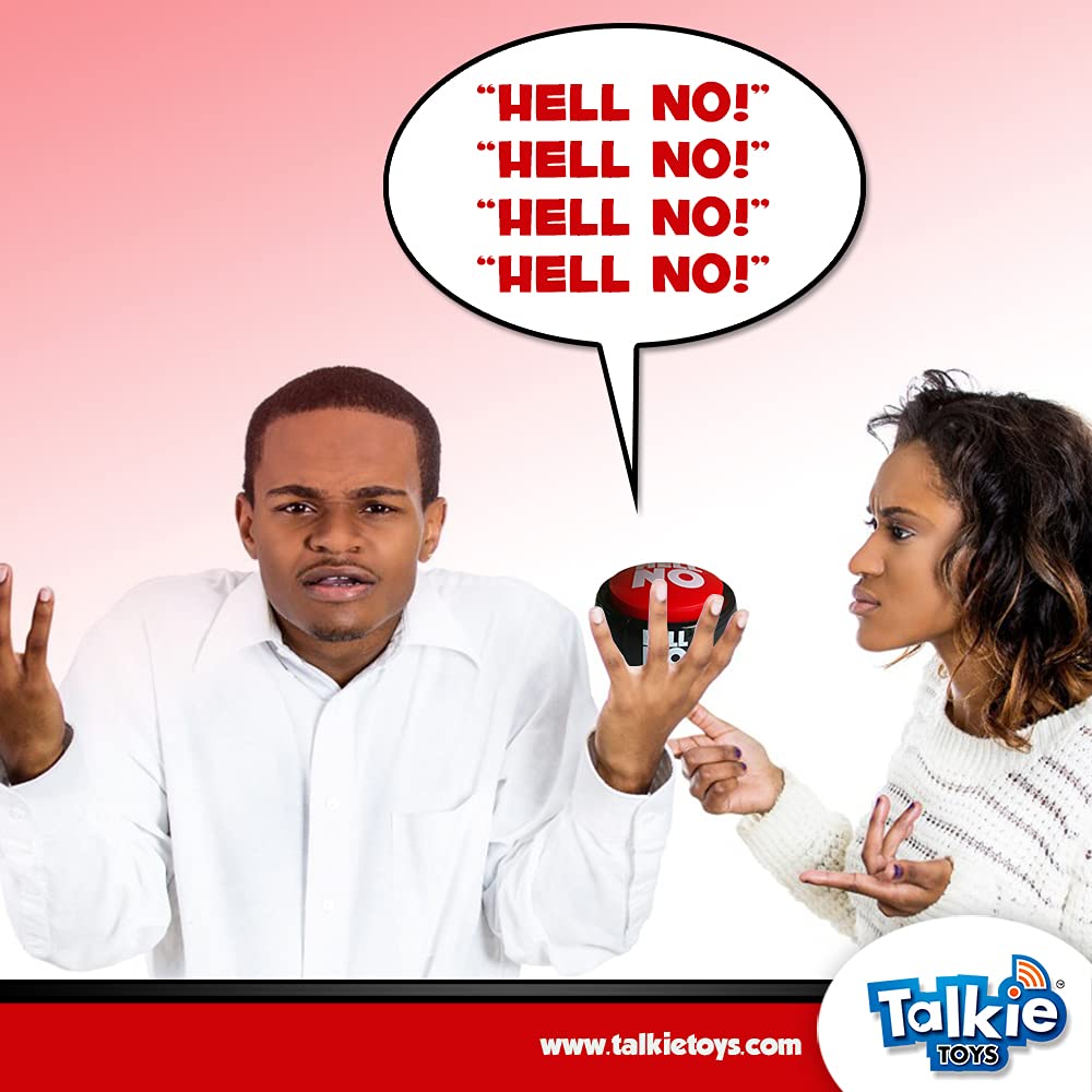 Talkie Toys Hell No Button on desk sparks casual, lighthearted moments.