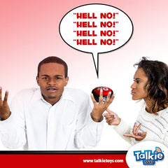 Talkie Toys Hell No Button on desk sparks casual, lighthearted moments.