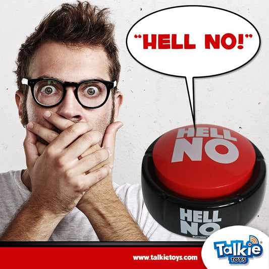 Talkie Toys Hell No Button side view ready for laughs during group discussions.