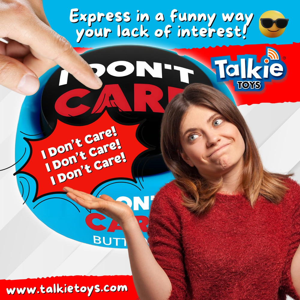 Talkie Toys I Don't Care Button compact design fits desks and bags for portable fun.