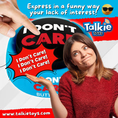 Talkie Toys I Don't Care Button compact design fits desks and bags for portable fun.