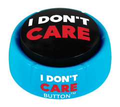 Talkie Toys I Don't Care Button on a desk for quick office humor and stress relief.