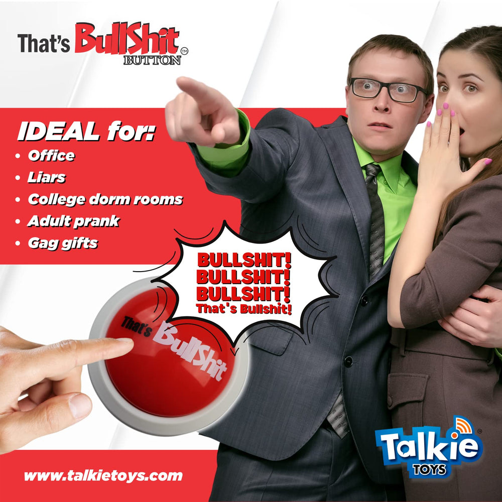 Talkie Toys That’s BS Button on office desk supports quick, lighthearted moments