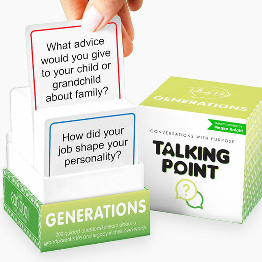 Talking Point Cards Generations Edition sparks deep family conversations with 200 prompts.