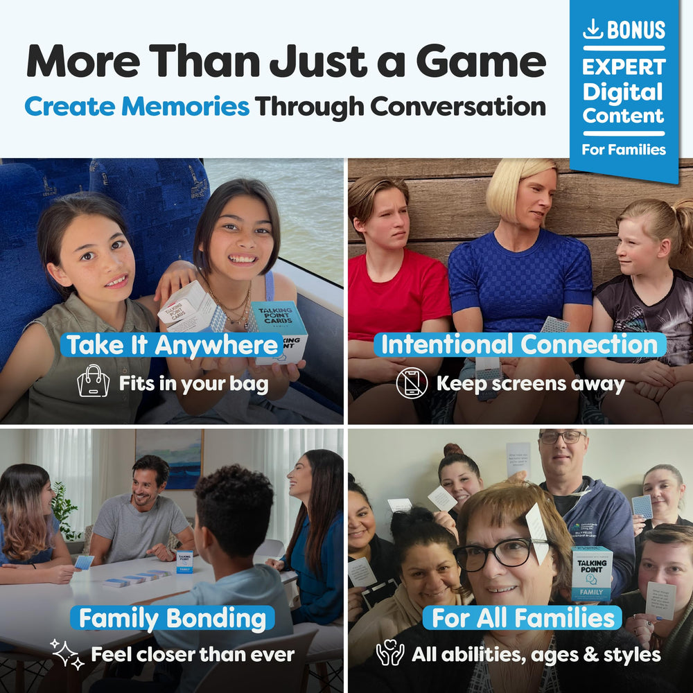 Talking Point Cards organized into four categories for varied topics