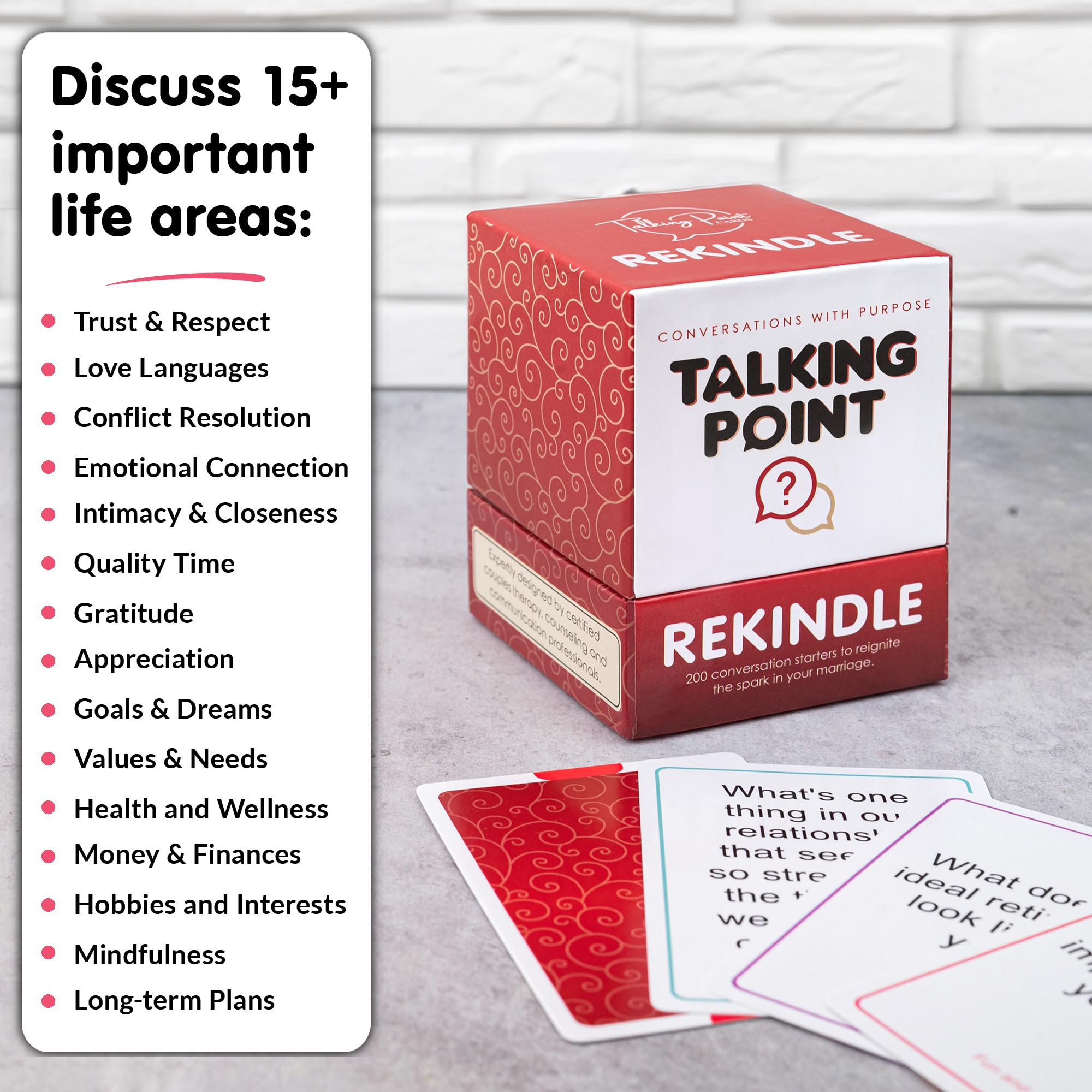 Talking Point Cards Rekindle pack fits in pocket for on-the-go conversations.