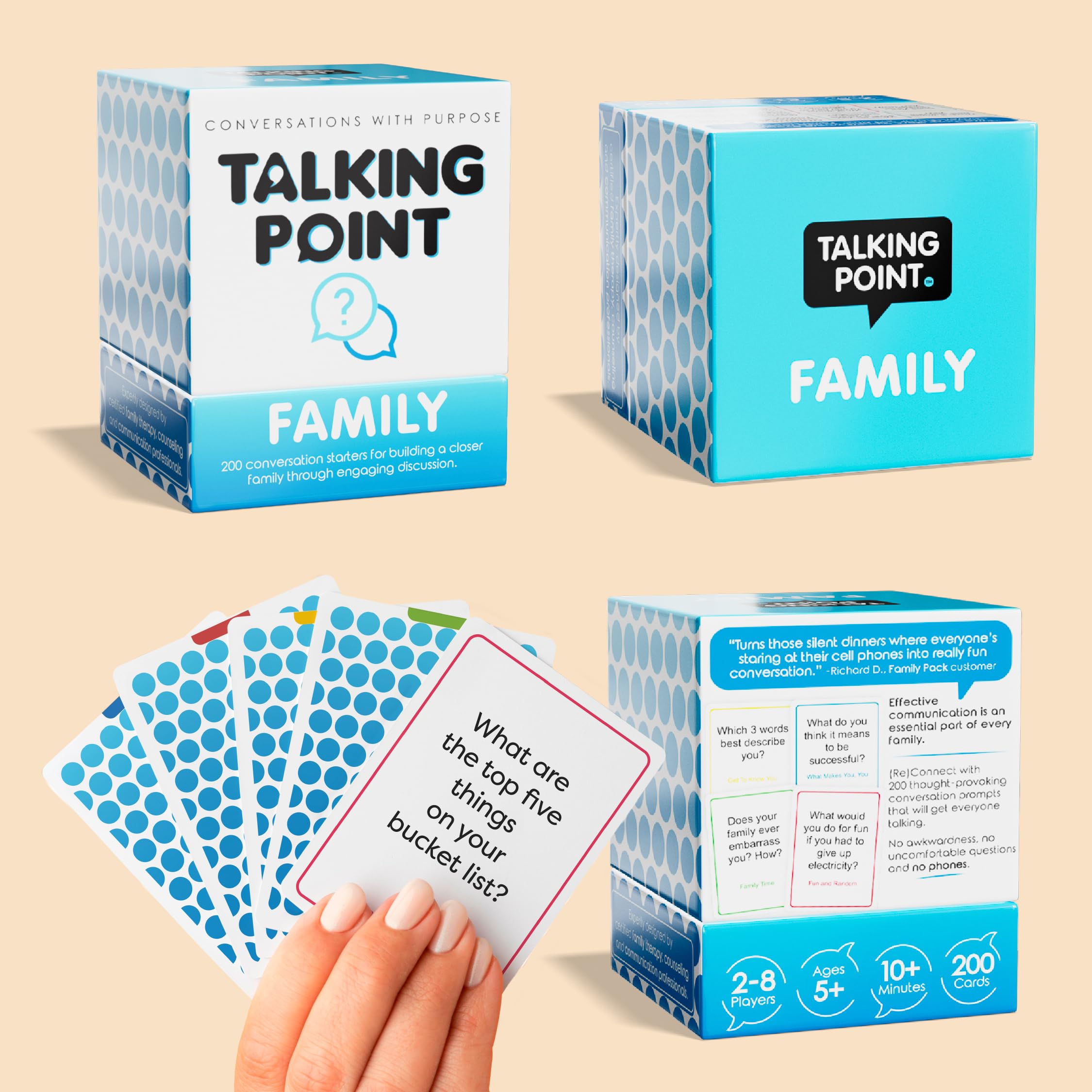 Talking Point Cards with protective finish resisting stains and humidity