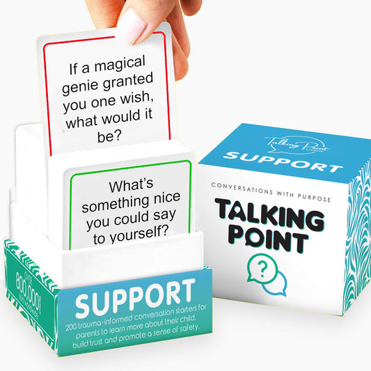 Talking Point Cards Support Pack on table enabling calm family dialogue