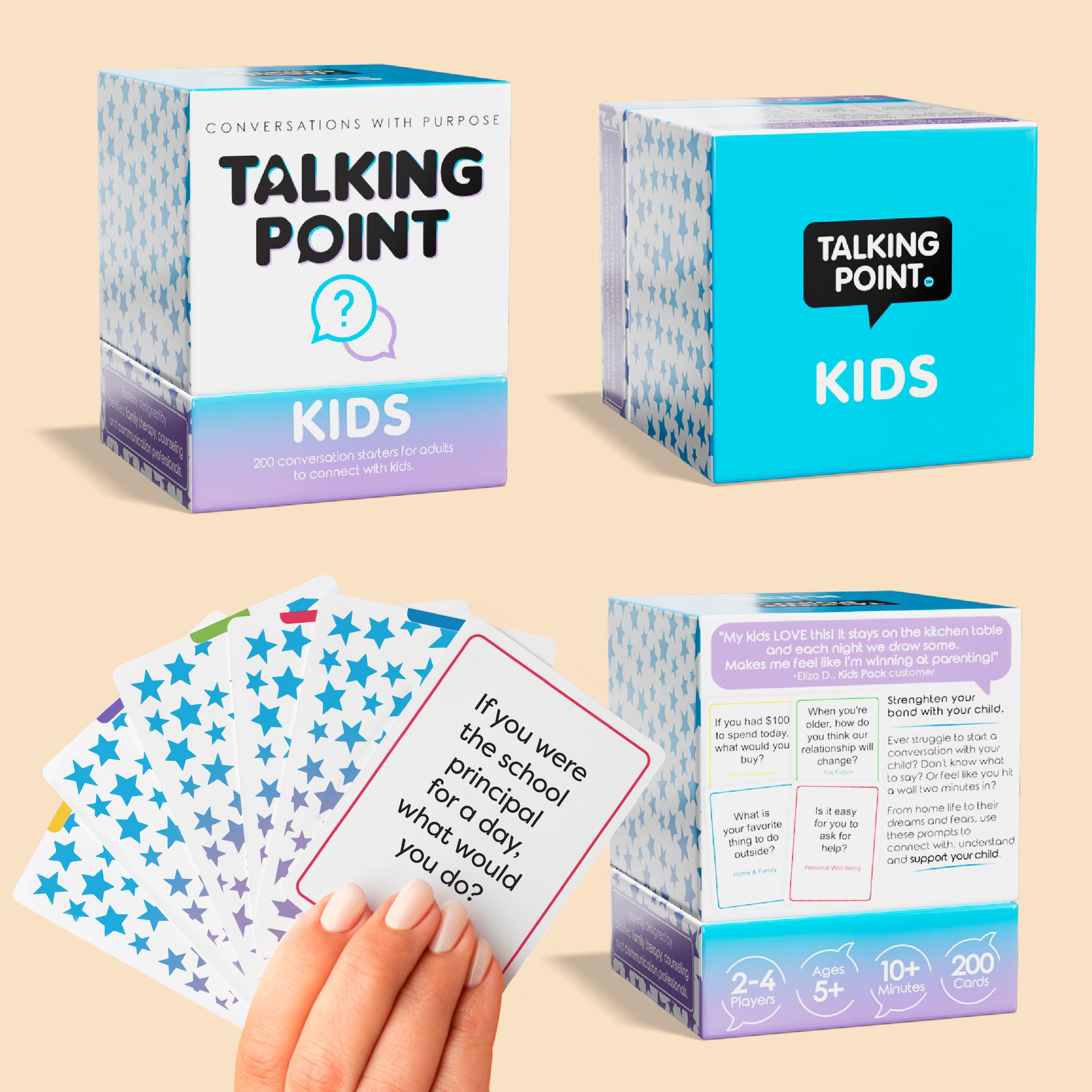 Talking Point Cards therapy-inspired design fosters trust through guided questions.