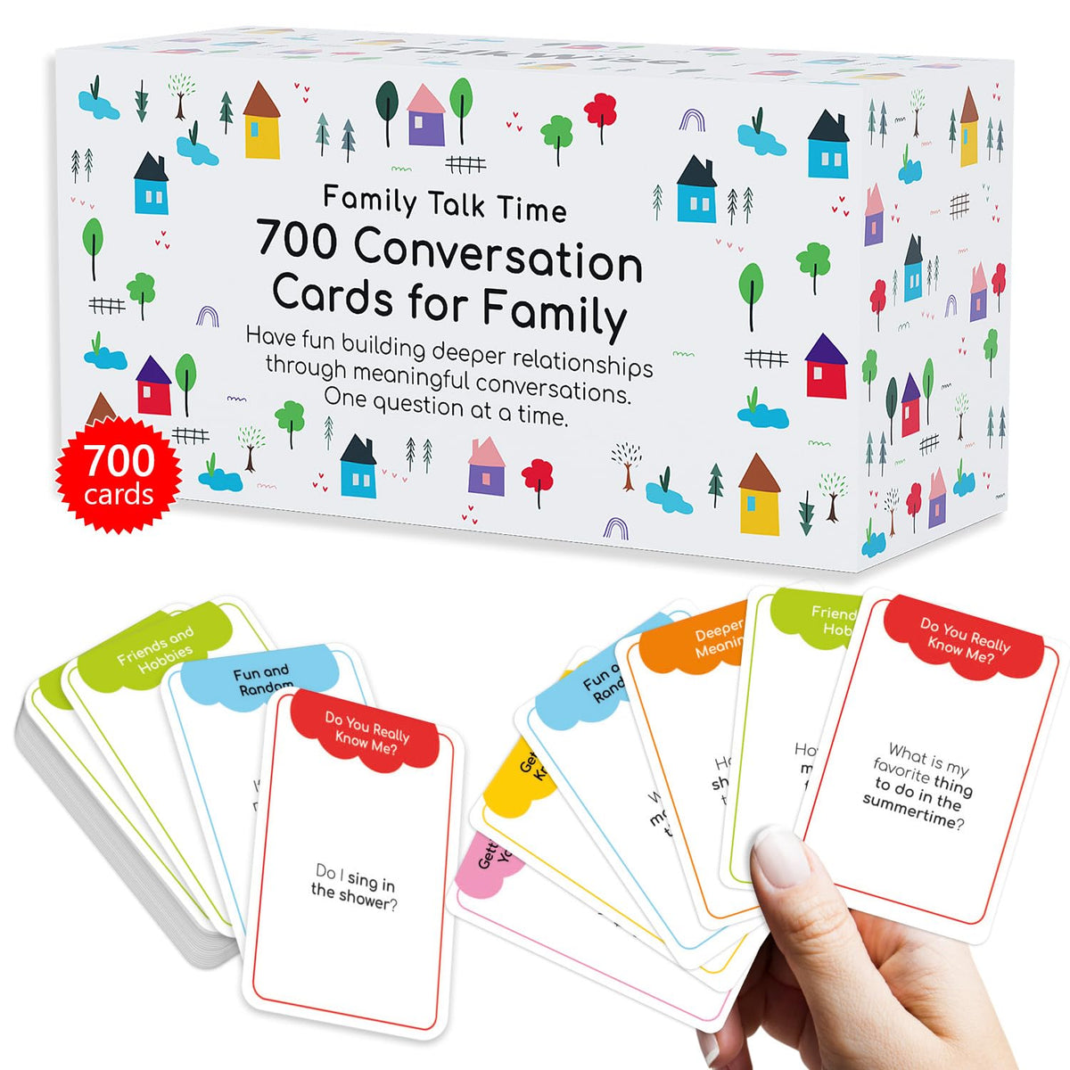 TALKWISE 700 family cards in an open box, ready for dinner prompts.